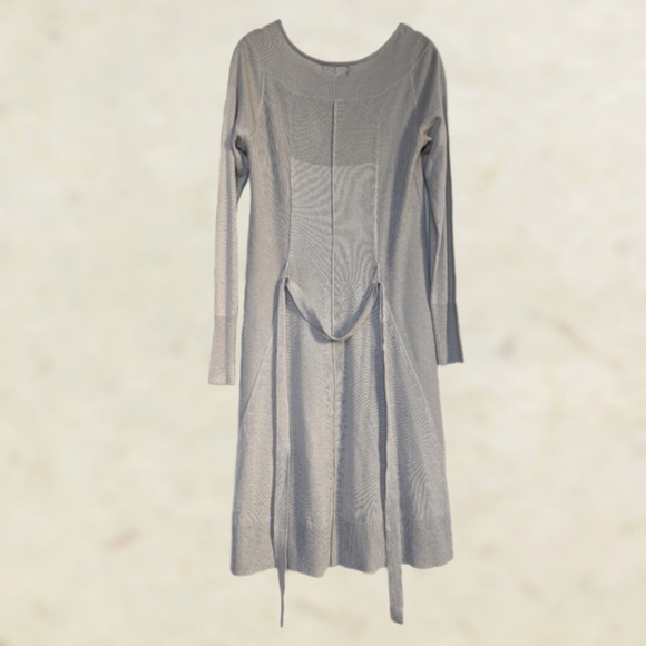 Charlie Paige Sage Gray Boat Neck Ribbed Seamed Long Sleeve Sweater Dress- sz M - Picture 4 of 10